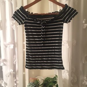 COPY - Aeropostale Striped Off-the-Shoulder Lace …